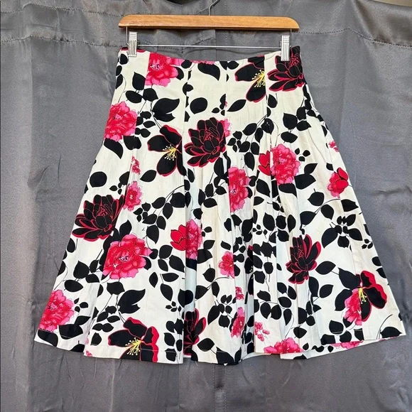 JKLA Floral PLEATED FULL Skirt - Black, White, and Pink - Picture 1 of 7